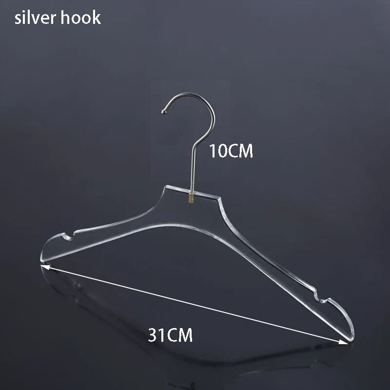Clear Acrylic Clothes Hanger with Gold Hook, Transparent Shirts Dress Hanger with Notches for Lady Kids 5 Pcs: silver hook A