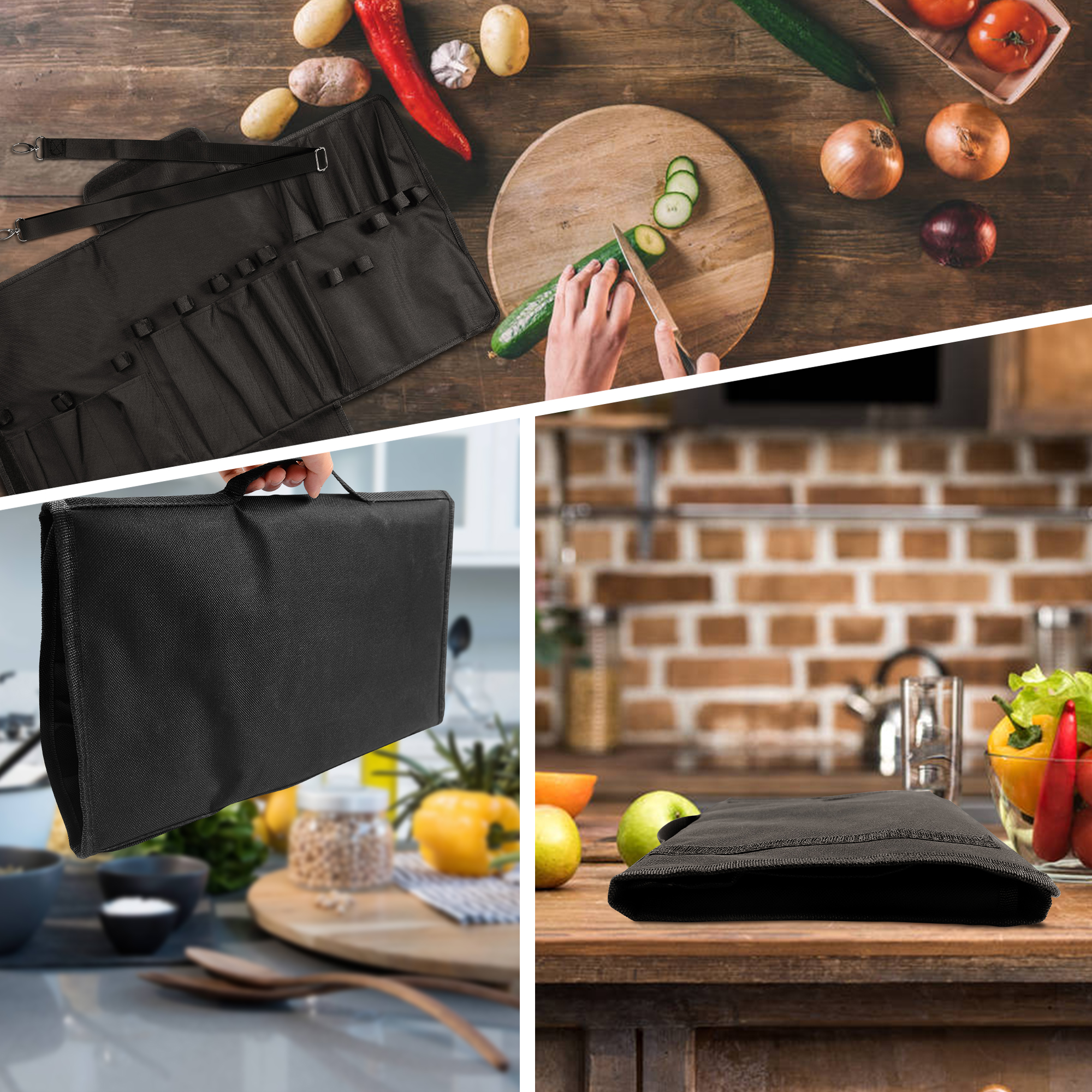 XYj Knife Bag Case Chef Knives Roll Bag Canavas Black Knife Storage Portable Carry Knife Roll Bag Kitchen Accessories Tool Case