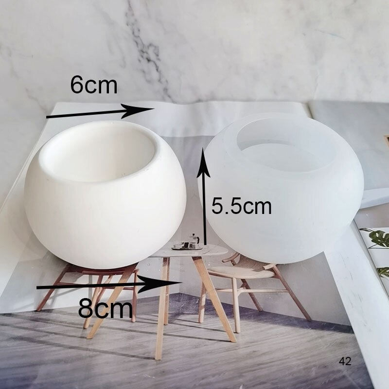 Miniplantador redondo de arcilla y hormigón, soporte de taza de vela de escayola artesanal, molde de silicona, bola redonda, maceta de cemento, moldes para contenedor de plantas: Small