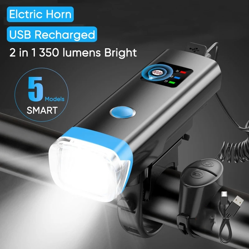 Luz delantera de bocina para bicicleta, lámparas de bicicleta con bocina eléctrica, linterna de ciclismo, Faro de bicicleta, campana de bicicleta, 120dB