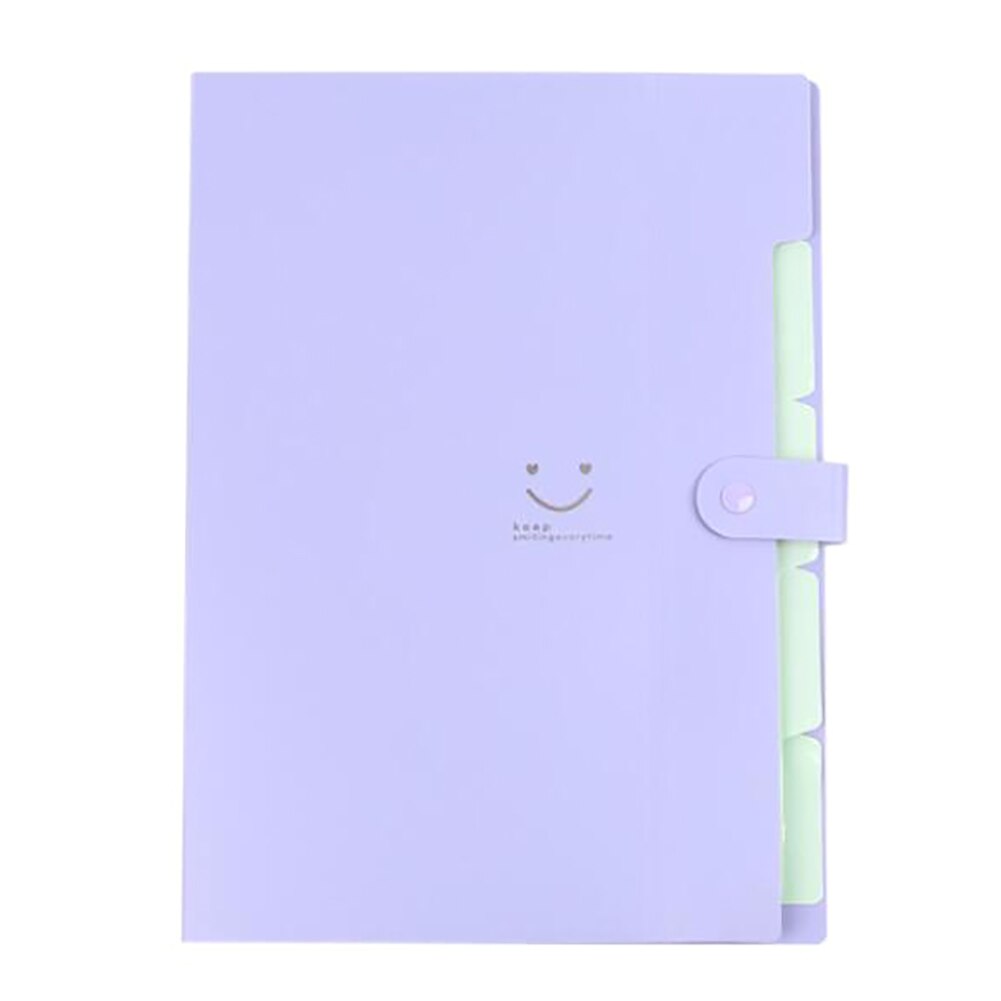 A4 File Storage Bag Multi-layer Papers Accordion Pocket Buckle Storage 5 Into Folder Holder Organizer Office Stationary: Purple 