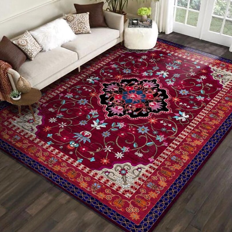 Persian Style Area Rugs Luxury Red Flower Printed Large Carpets for Living Room Bedroom Decor Tapete Kitchen Anti-Slip Floor Mat