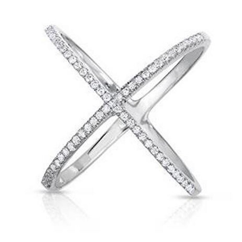 Female Cross ring 925 Sterling silver Micro Pave AAAAA Cz Engagement Wedding Band Rings for women Bridal Party Jewelry