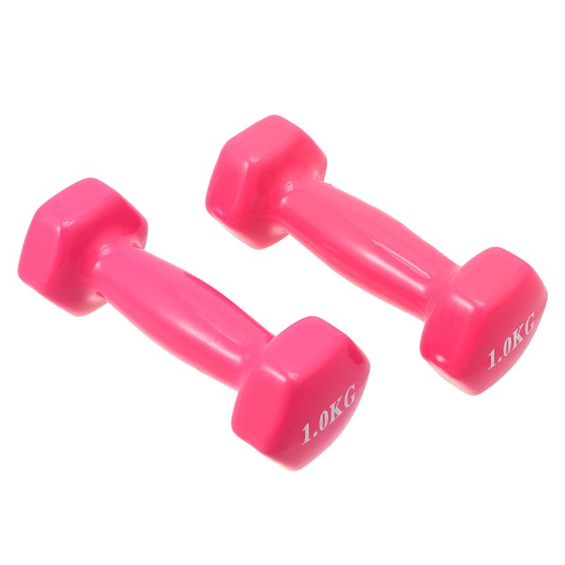 2PCS Plastic Dipping Cast Iron Dumbbells Fitness Dumbbells Hand Weights Fitness Equipment Gym Dumbbell For Women Man (1KG Pink): Default Title