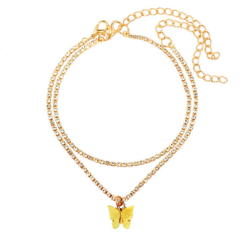 Caraquet moda acrílico borboleta tornozeleira strass tênis corrente do pé feminino verão praia anklet descalço corrente jóias: J003703YW