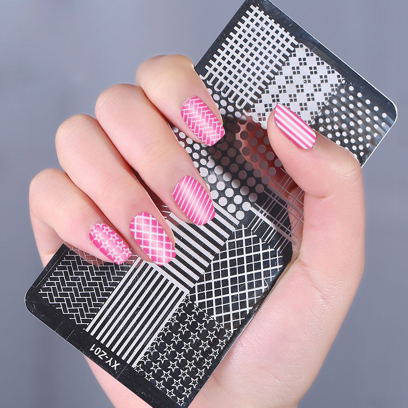 1Pc-Geometry Nail Stempelen Platen Bloem Streep Stempel Sjablonen Nagels Accessoires Gezicht Afbeelding Gereedschap Alle Voor Manicure