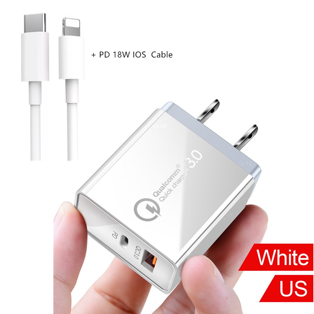 PD 18W USB Typ C handy schnelle Ladegerät Stecker QC 3,0 für iPhone11 Android Ipad Xiaomi Samsung laptop schnell Lade Stecker: US W with ios Cable