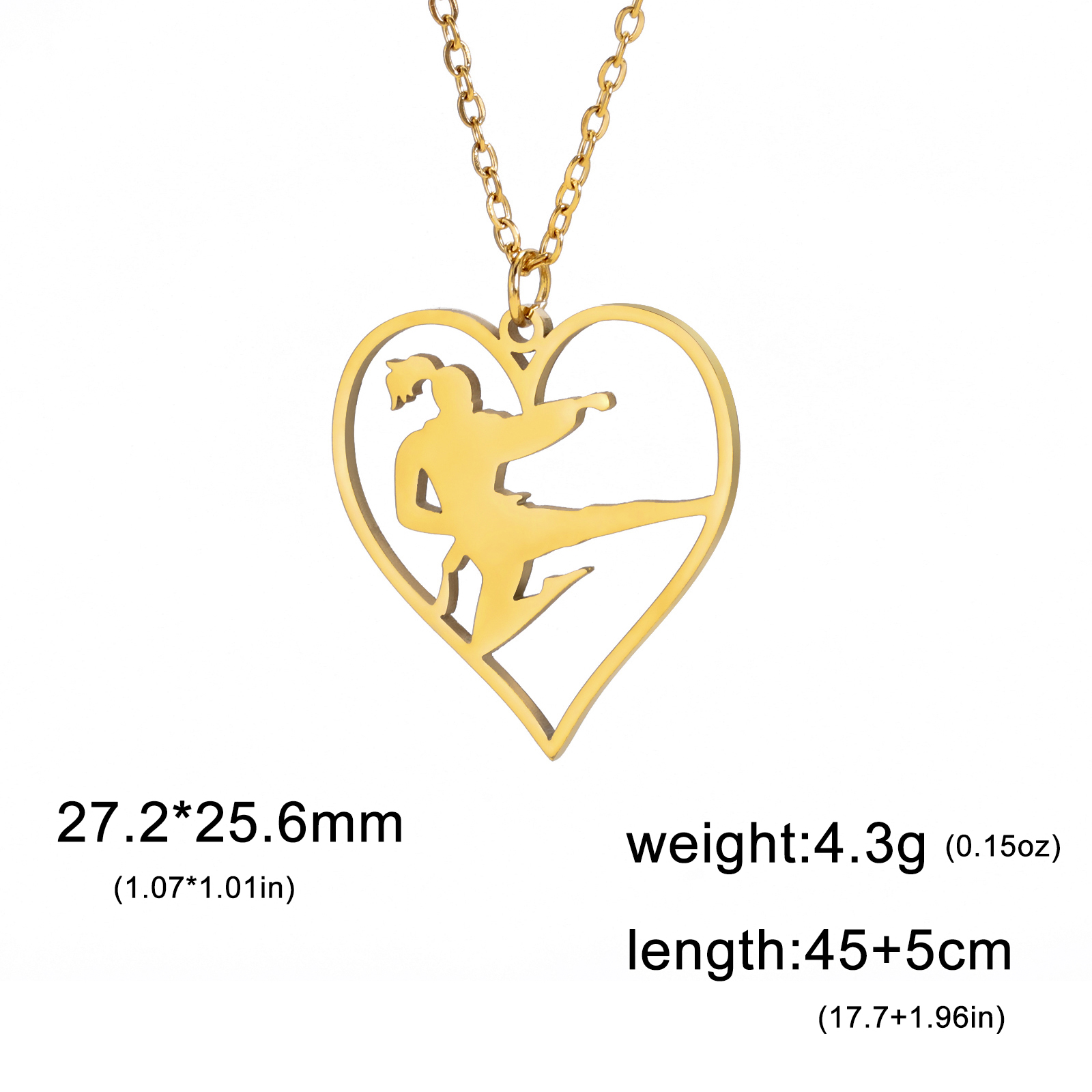 Trendy Gymnastics Taekwondo Sports Pendant Necklace Stainless Steel Hearts Round Shape Necklaces For Women Party Jewelry: RED-BROWN
