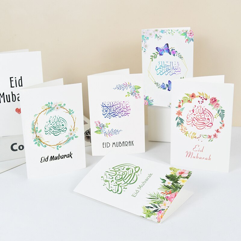 Tarjetas de Felicitación de papel Eid Mubarak con pegatina de sobre, carta de invitación, papel musulmán para de Ramadán, suministros escolares de oficina, 6 piezas