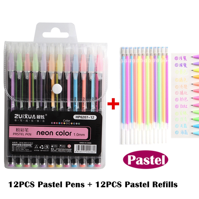 Bolígrafos de Gel de colores brillantes metálicos para la escuela, oficina, libro para colorear para adultos, diarios, marcadores artísticos de dibujo, bolígrafo de , 12/24 Uds.: Rojo