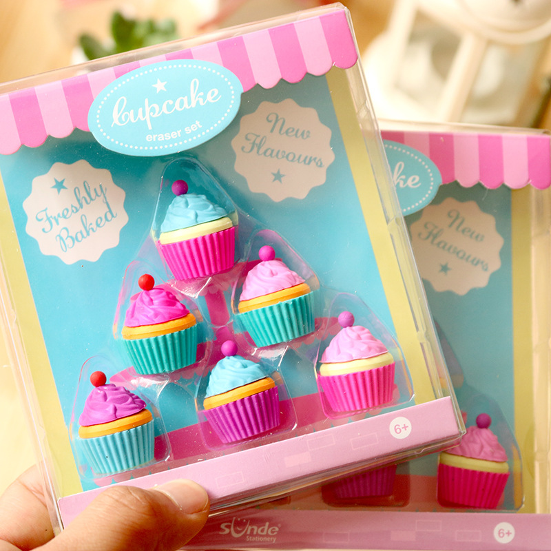 6 stk/sett kawaii kake viskelær blyant gummikake desseert viskelærsett for barn nyhet skrivesaker søtt sett
