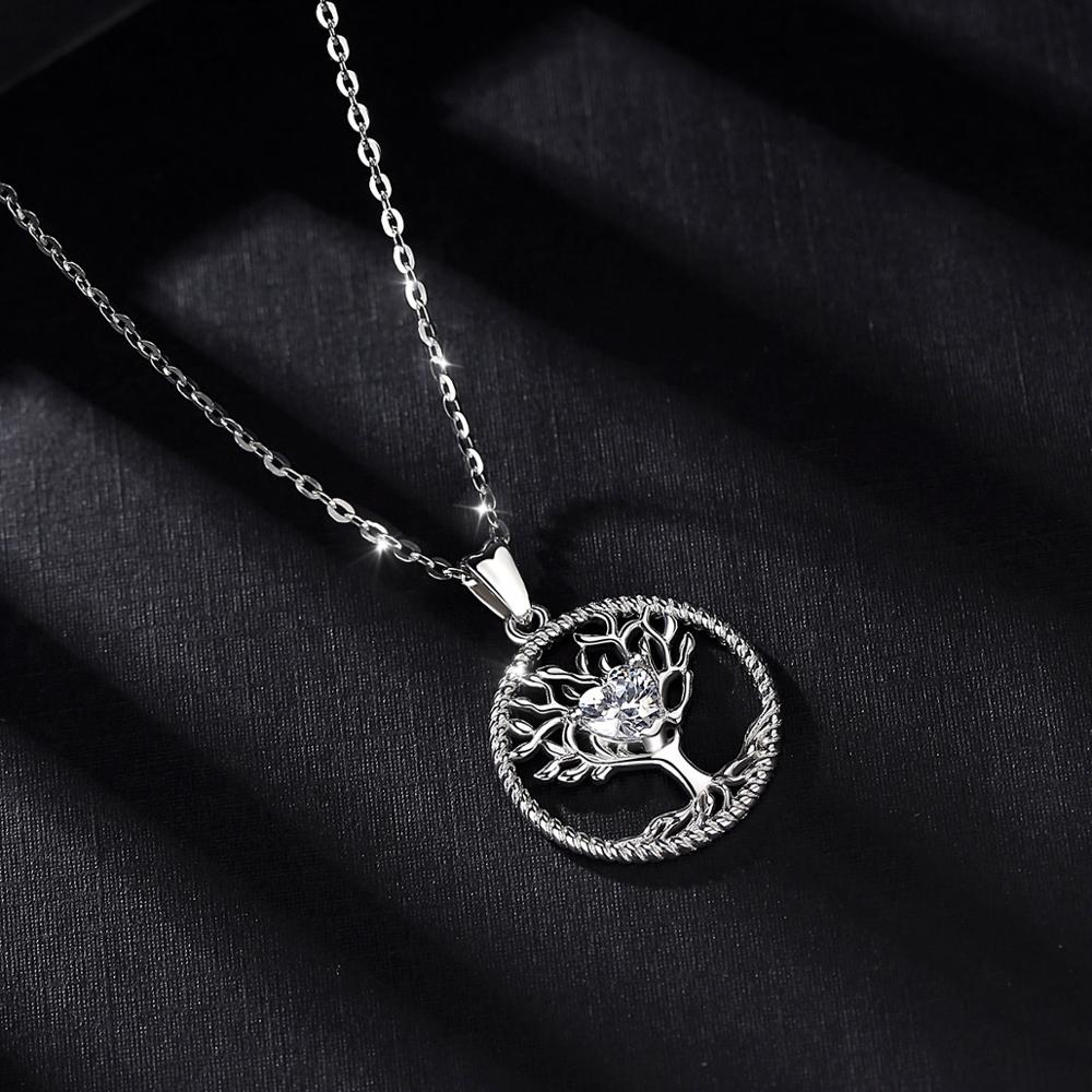 EUDORA Sterling Silver Tree of life Pendant Necklace silver Nature Tree Charm Necklaces with Crystal CZ for Birthday D447
