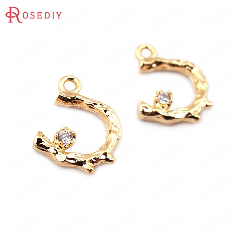 (33677)6PCS 13*9 MILLIMETRI 24K Color Oro In Ottone Zircone C Forma di Ramo di Un Albero Pendenti E Ciondoli Pendenti Con Gemme E Perle di Alta Qualità risultati Dei monili Accessori