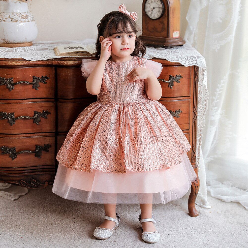 Vestido plateado de Navidad para niñas pequeñas, traje de lentejuelas para recién nacido, de cumpleaños, Año , 3 años, 1,2: L2008XZ-Pink / 24 meses