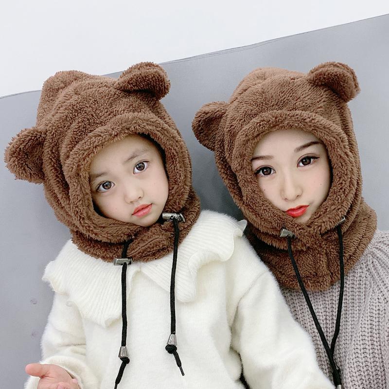 Winter Cute Selling Cute Bear Ears Warm Hat Windproof Neck Scarf Cap Student Women Children Plus Cashmere Cap