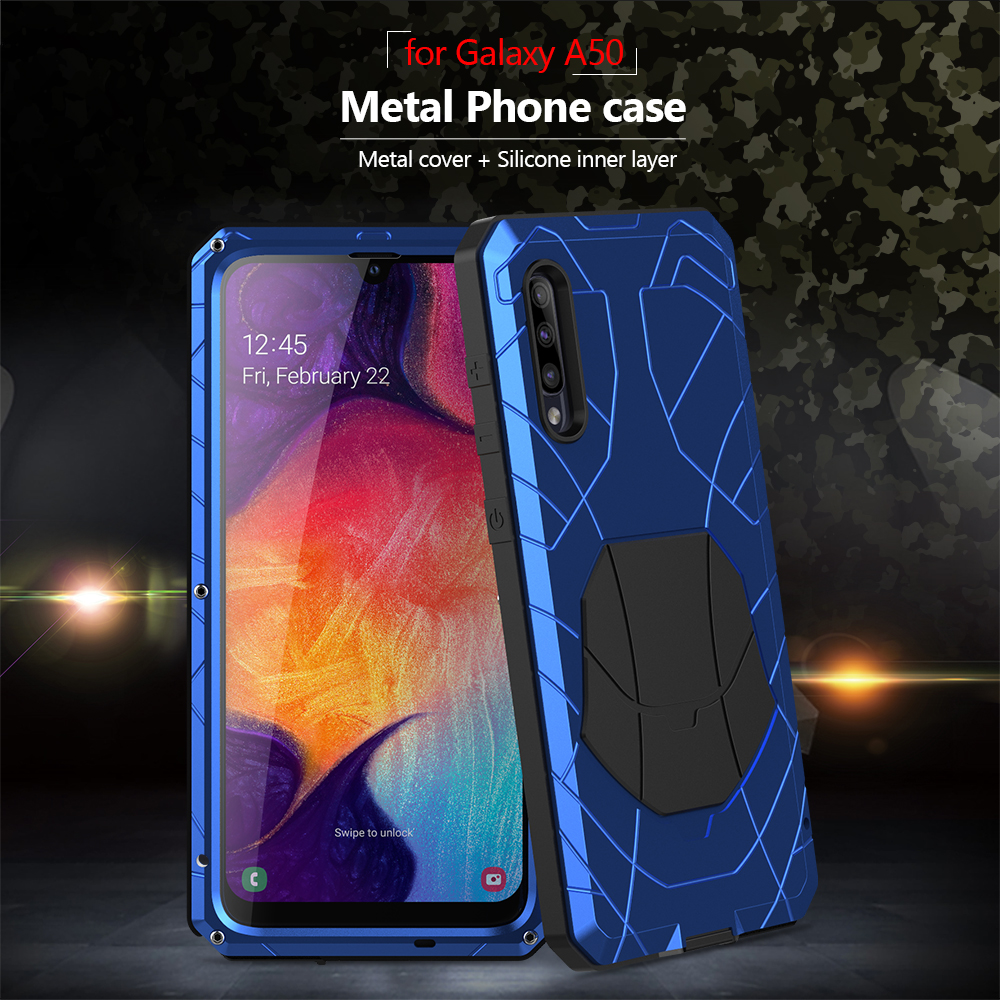 Für Samsung Galaxy A50 Telefon Fall Harte Aluminium Metall Gehärtetem Glas Screen Protector Abdeckung Heavy Duty Schutz Silicon Abdeckung