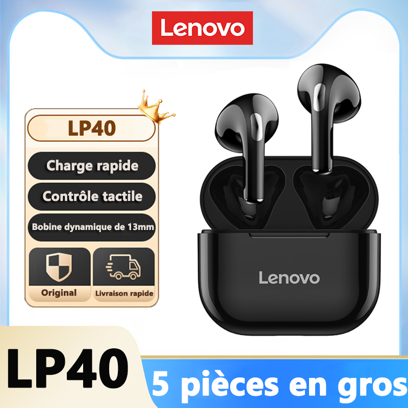 5pz Lenovo LP40 Auricolari Bluetooth Auricolare senza fili Doppia riduzione del rumore stereo basso tocco controllo pausa lungo 230mAh Xiaomi