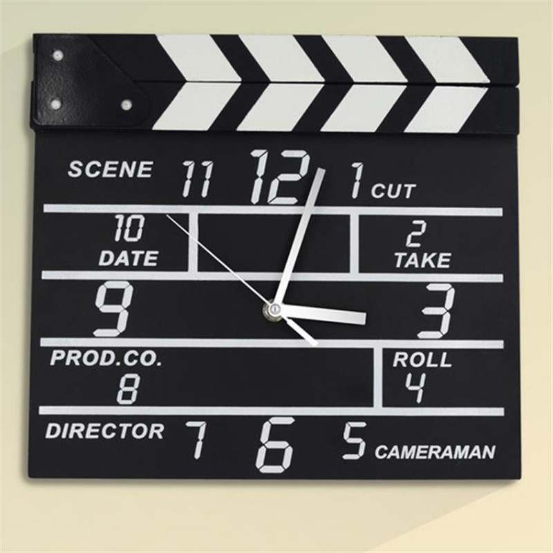 Cinema Movie Clapper Wooden Wall Clock Can Note Modern Home Living Room Hanging Digital Clock Wall Decoration