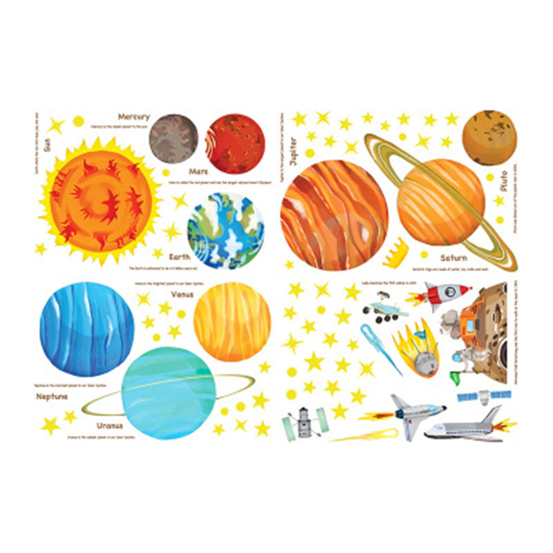 Cartoon Solar System Wall Stickers For Kids Rooms Home Decor Outer Space Planets Wall Decals Boy Baby Room Decorative Stickers