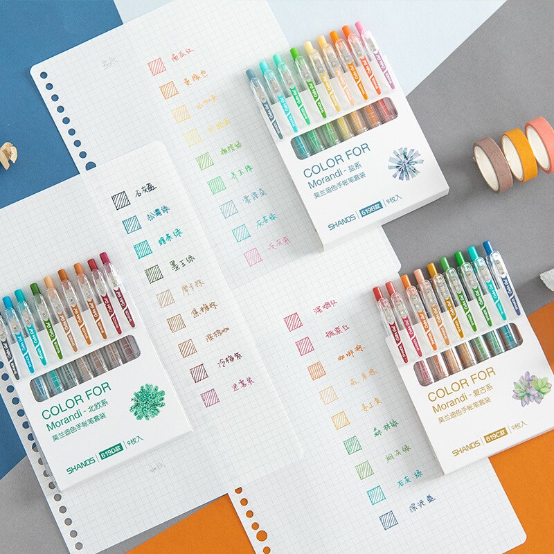 9 unids/set Kawaii pluma bonita tinta de acuarela marcador de arte lápiz de Gel neutro marcadores estudiante escuela Oficina suministros papelería sl2599