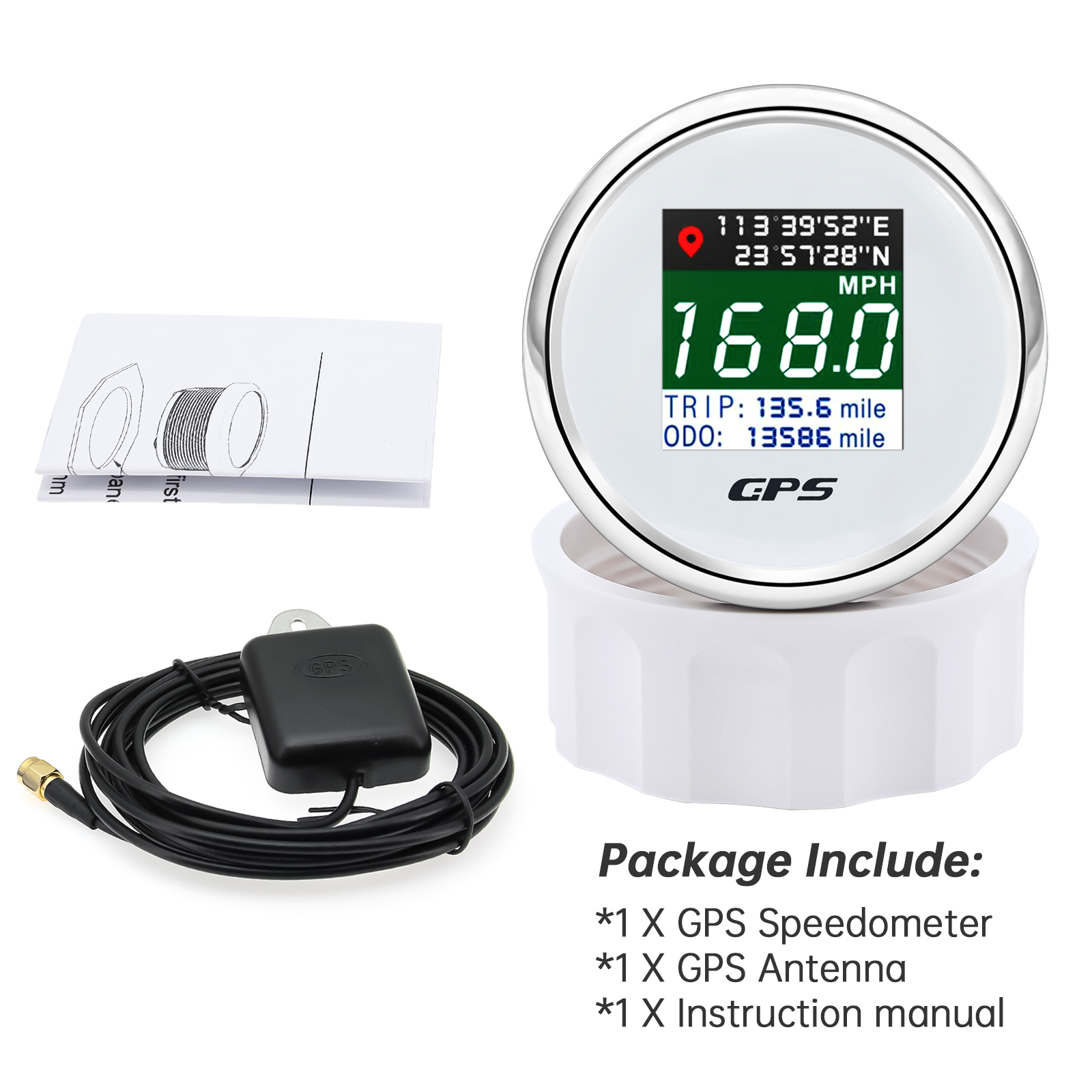Velocímetro GPS con antena GPS, odómetro de pantalla TFT de 2 ", 52mm, pantalla Digital de viaje para 12V y 24V, para coche, barco, motocicleta, yate, MPH, KMH: Gris oscuro