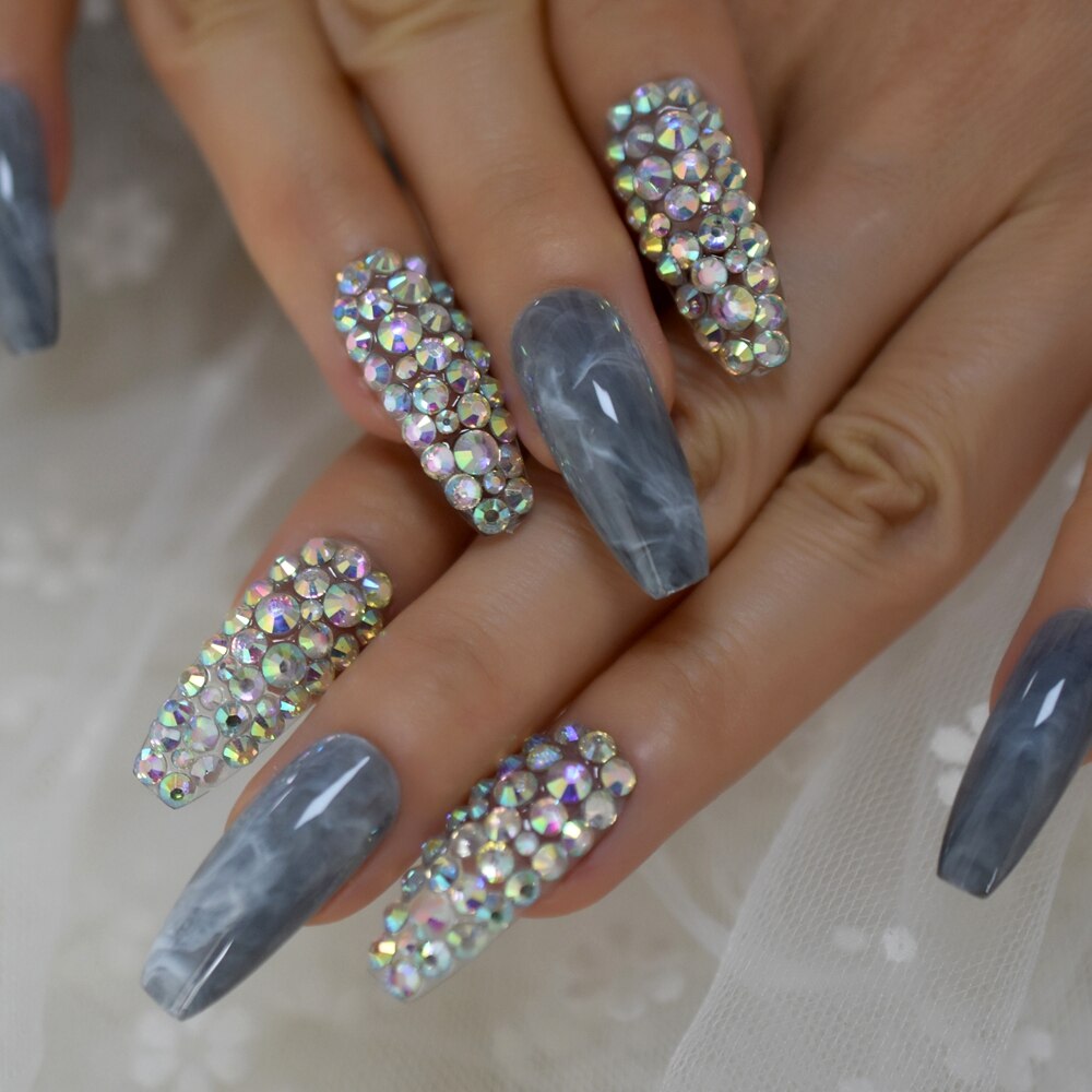Faux Ongles en marbre, pré-conçus, pré-conçus, Ongles de luxe Extra longs en forme de cercueil, accessoires de décoration pour fêtes et mariage: L5590