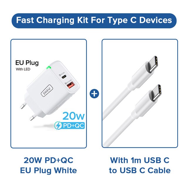 INIU – chargeur USB type-c 20W PD 3.0 QC4.0, charge rapide, pour téléphone iPhone 13/12/11 Pro Max, Samsung S21, Huawei, Xiaomi: EU PD QC add C-C