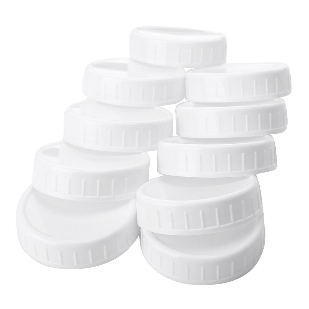 10Pc White Mason Canning Drinking Jars Lid 70mm/86mm Inner Diameter Plastic Covers Unlined Ribbed Lids Storage Caps Replacements