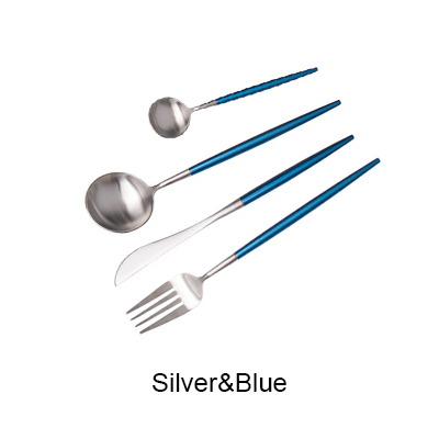 4 Stck einstellen Edelstahl Besteck einstellen Luxus Geschirr 10 Farben Erhältlich Gabel Messer Nachtisch Geschirr Gold Silber Schwarz: Blau Silber-