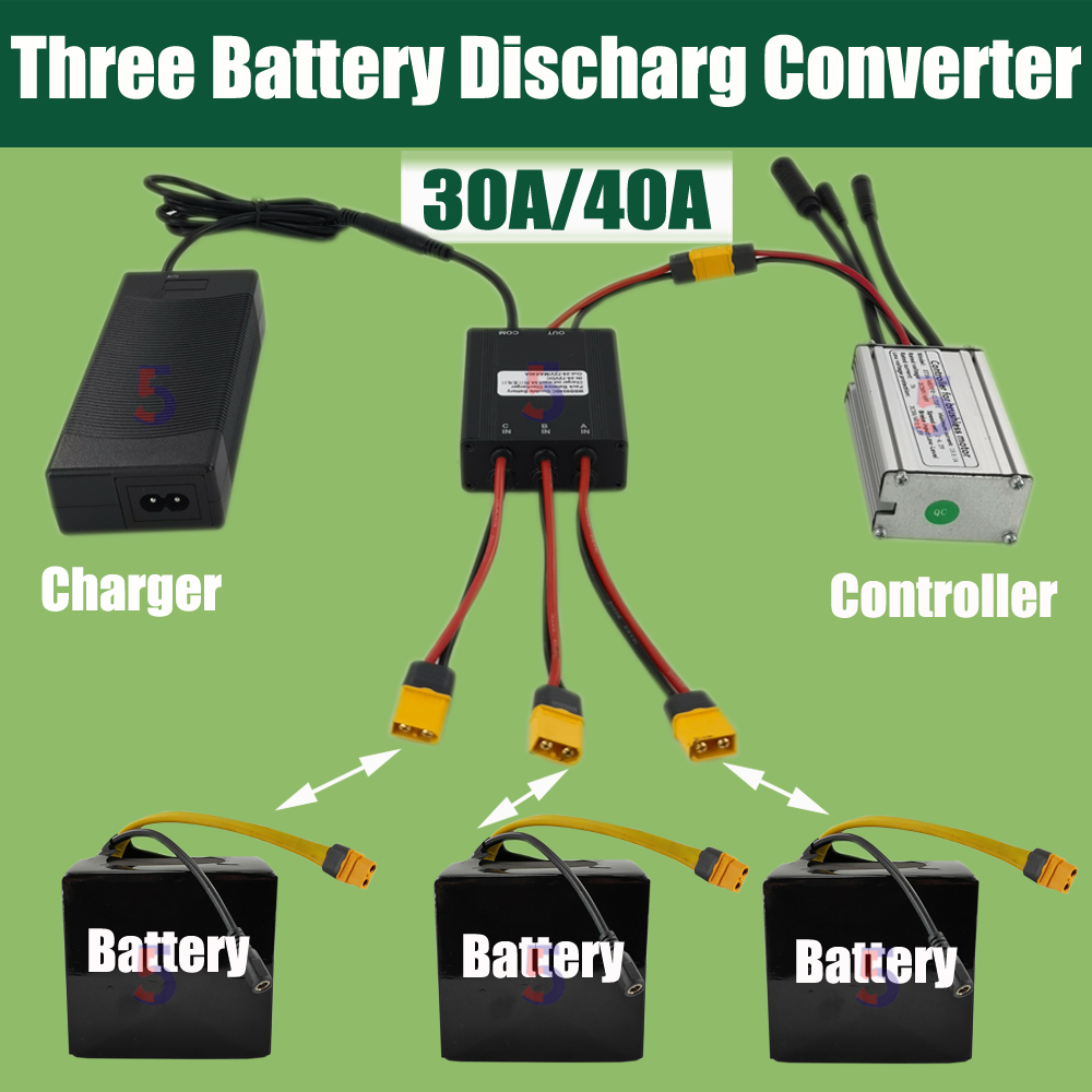 Ebike Three Triple Battery Discharge Converter Connection Adapter 20V-72V 30A/40A Ebike Double Battery Discharge converter