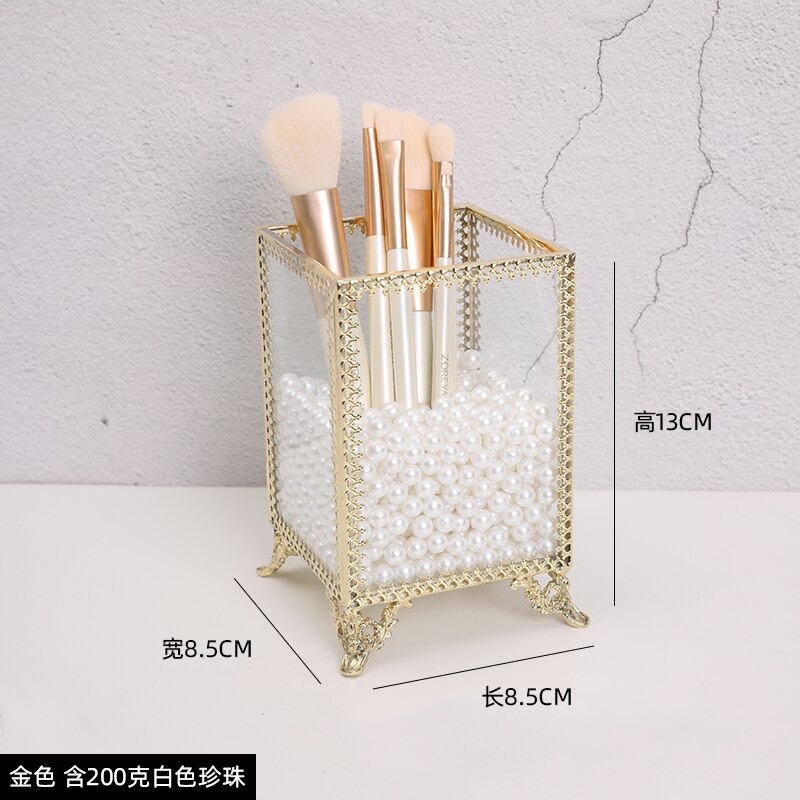 Noordse transparante glazen kwastenhouder, make-up opbergdoos, bureau, boodschappentas, lippenstiftkussen zonder hoes, stofdichte organizer: 12