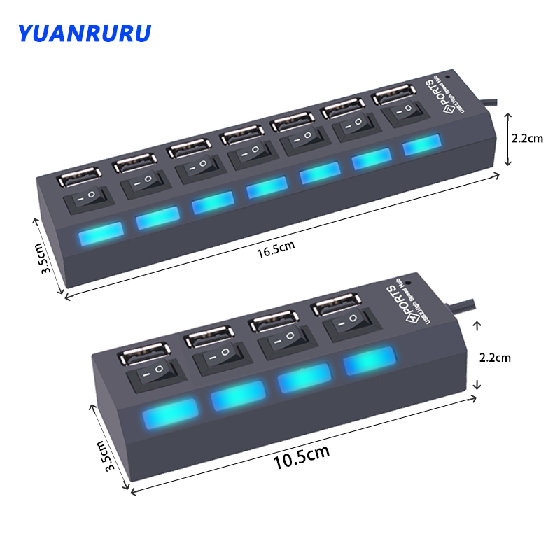 USB2.0 Hub USB Hub Multi USB Splitter Hub Multiple Expander USB Adapter USB Hub 7 Port 2.0 USB Hub USB Port with Switch for PC