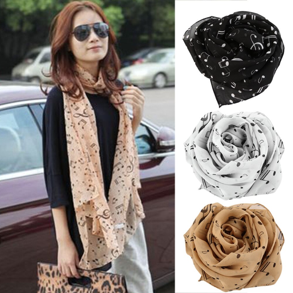 Musical Note Chiffon Scarves Women's Scarf Shawl Long Stoles Spring Muffler Chiffon Infinity Scarf