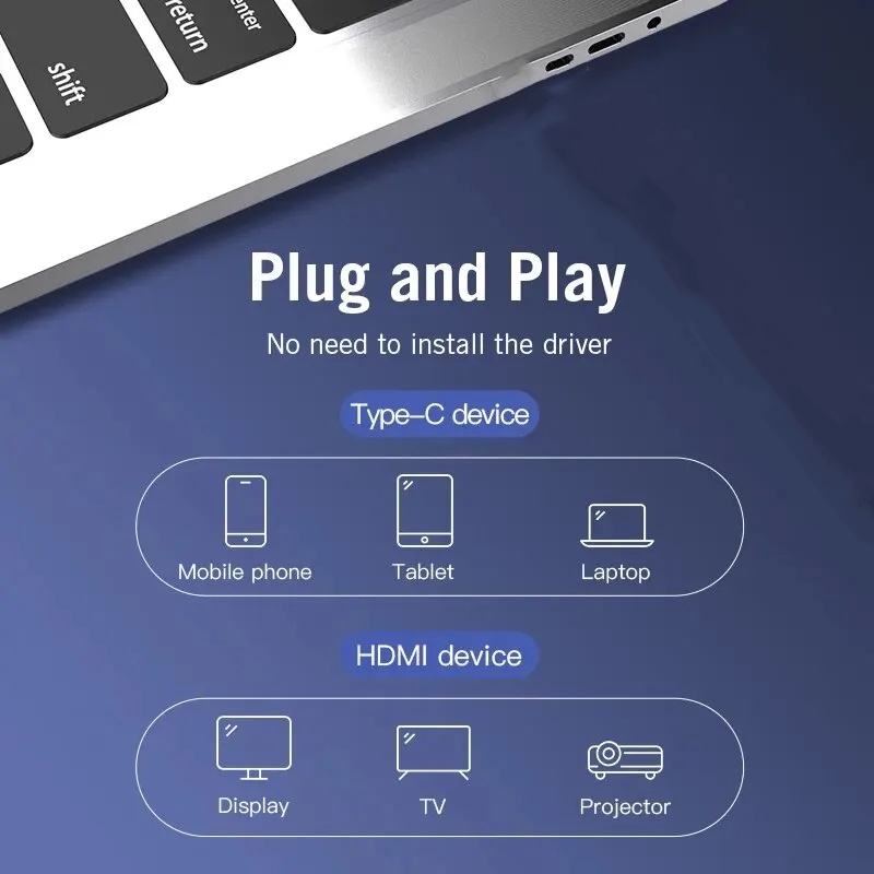 MIZIQIER Kabel USB C do HDMI kompatybilny z 4K typu C do HDMI 2.0 Thunderbolt 3/4 do 4K60Hz 30Hz dla iphone 15 MacBook Huawei Mate30