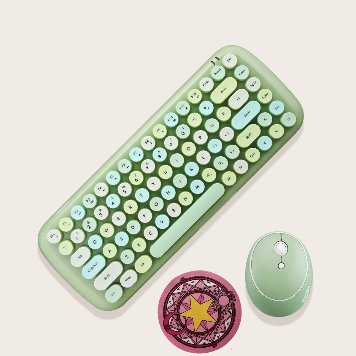 Notebook 3 in 1 Wireless Keyboard Mouse Numeric Combos 2.4G Wireless Number Pad Round Punk Mini Keyboard and Mouse Free Mousepad: Green 2 in 1