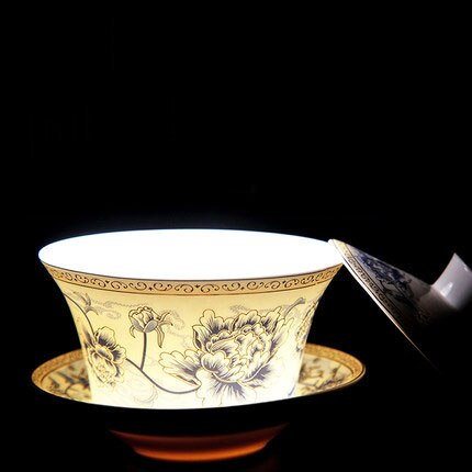 Houmaid drink blau und weiß keramik teetasse und untertasse set porzellan auf-glasierte tee tasse mit abdeckung von Jingdezhen china