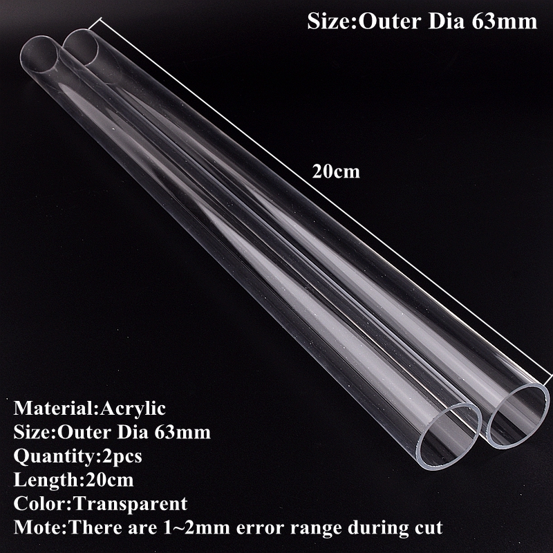 2Pcs 16 ~ 110mm Transparent Acryl Rohr Aquarium Aquarium Plexiglas Wasser Versorgung Rohr Garten Bewässerung Bewässerung Armaturen 20cm: Outer Dia 63mm