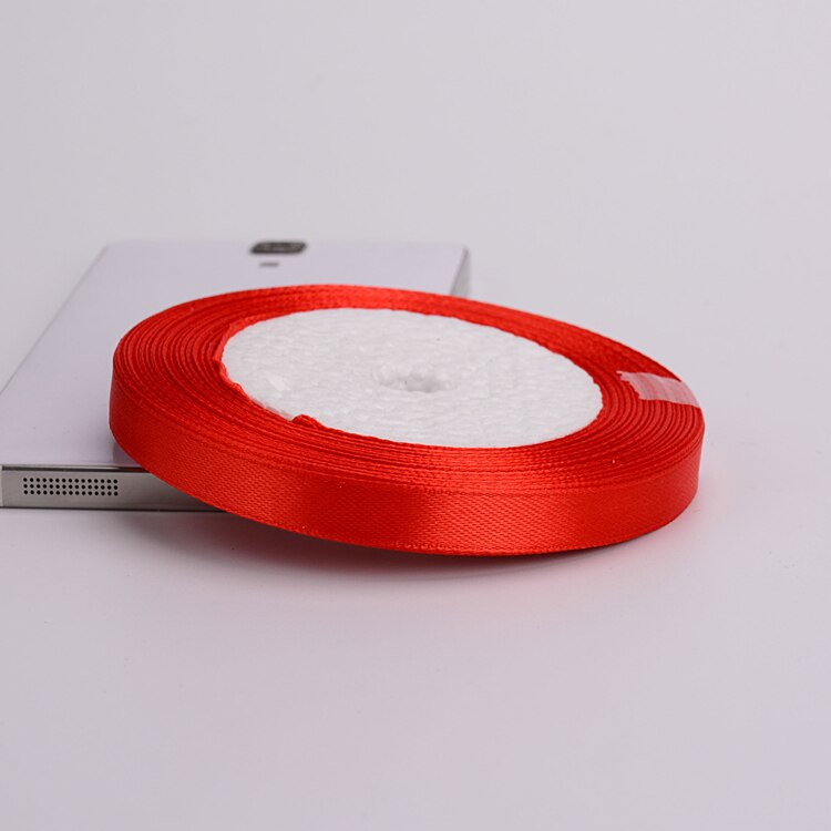 (25 yardas/rollo) cinta de satén de 6/10/15/20/25/40/50mm de Color rojo de una sola cara cinta de hecha a mano Material DIY