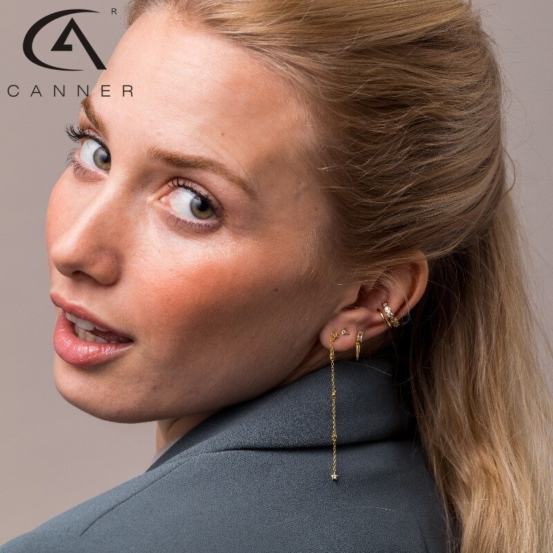CANNER – boucles d&#39;oreilles à lignes géométriques pour femmes, chaîne longue suspendue, bijoux modernes en argent , 925