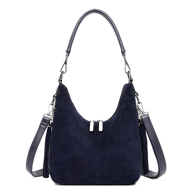 Ladies Suede Leather Hand Bags Luxury Handbags Women Bags Tassel Crossbody Bags for Women: Blue