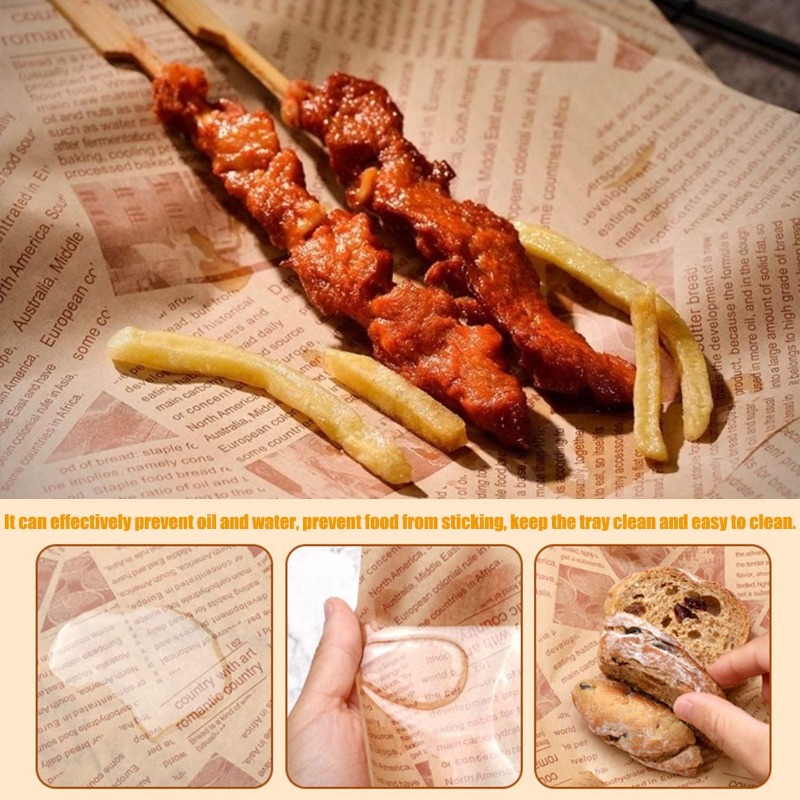 Oliebestendig papier Brood Burger Voedsel inpakpapier Vetvrij voedselmandvoering Krantvoering Bakverpakking Deli Papiervel