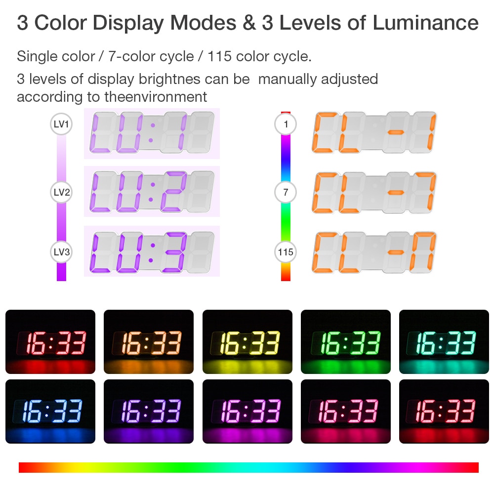 3D Digital LED Reloj de Pared con 115 Colores la Noche de Magia Escritorio Reloj de Mesa de Pared Decorativo Reloj Pared Reloj Cocina Pared Reloj Digital de Pared Reloj Pared Digital Reloj Cocina Clock Wall Reloj Casa