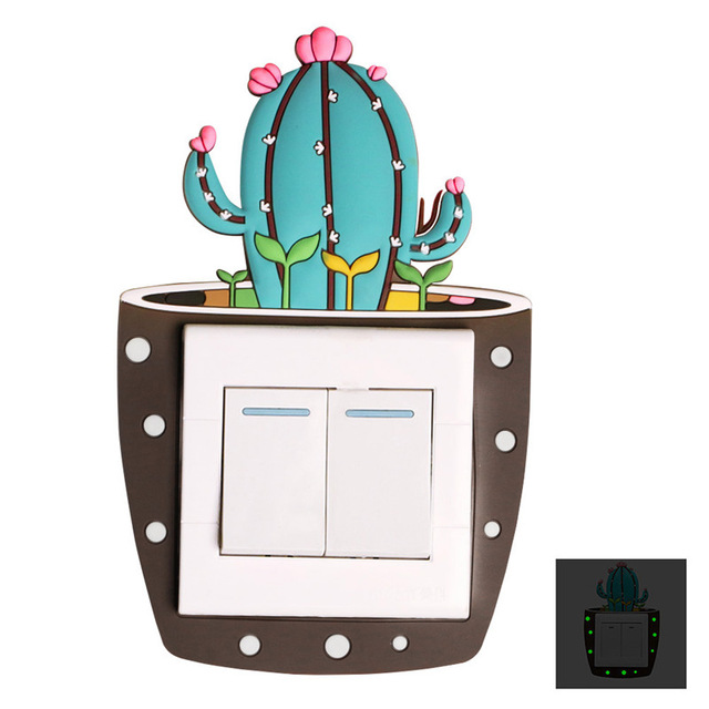 3D Cartoon Plant Vorm Fluorescerende Siliconen aan-uit Schakelaar Muurstickers Kids Kamers Lichtgevende Lichtschakelaar Outlet Behang: Goud