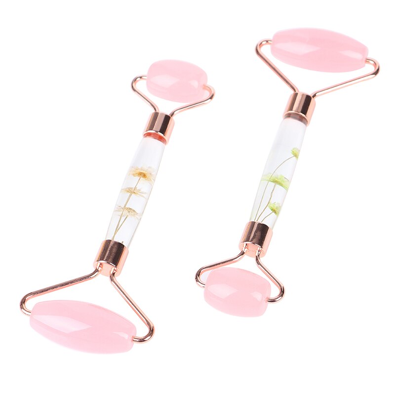 1Pcs Rose Quartz Jade Roller Bloem Pole Roller Gezicht Lifting Massager Facial Manuele Massage Roller