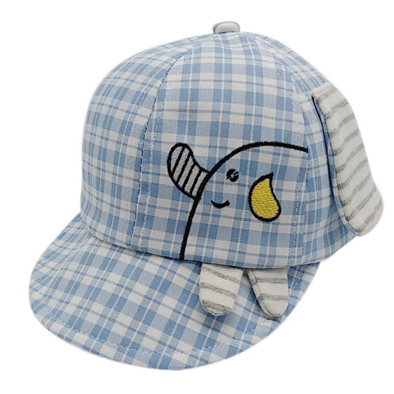 Toddler Fastener Tape Adjustable Ball Hat Baby Boys Girls Baseball Cap Cotton Breathable Plaid Cartoon Print Hats 4Colors