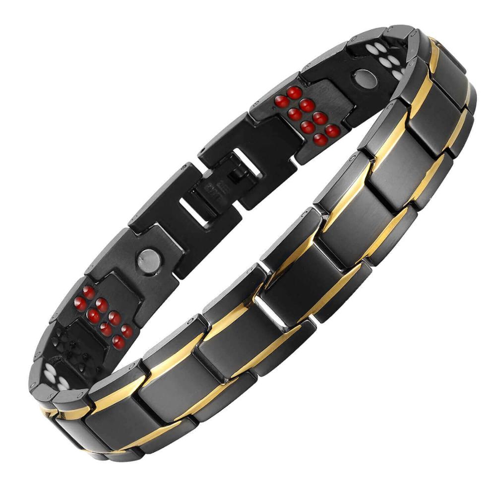 Heren zwarte armband goudkleurige gezondheidsenergie germanium roestvrijstalen armband 4 in- in-1 magnetische gezondheidsarmbanden voor heren sieraden: Stijl 1