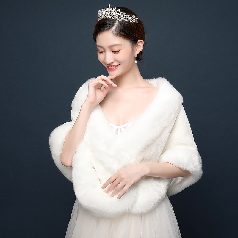 luxe mariée fausse fourrure châle blanc rouge large et épais lourd femmes fourrure étole enveloppement pour mariée mariage fête soirée couvrir