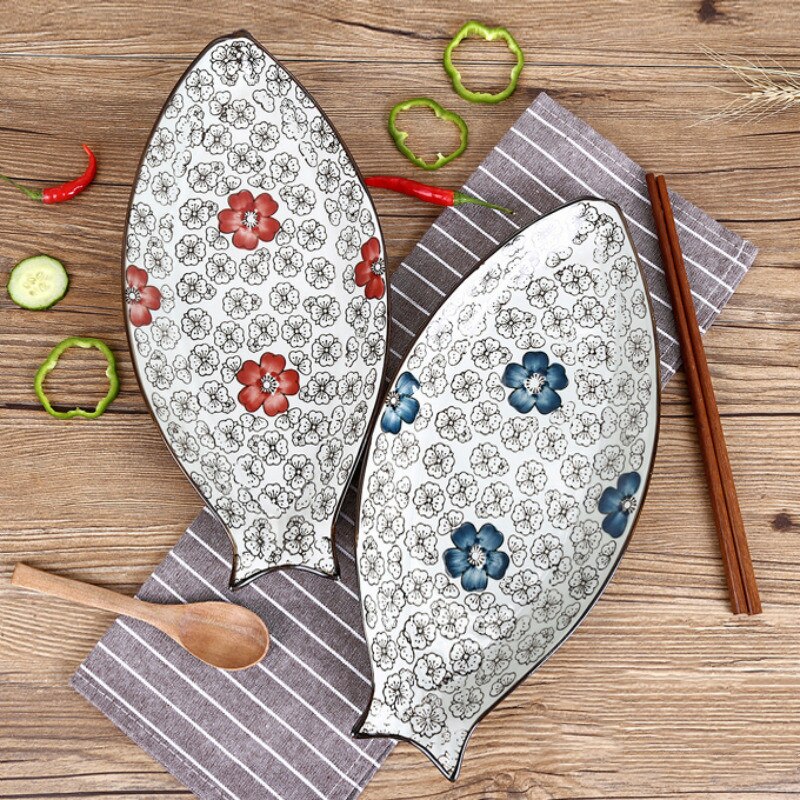 Kitchen fish-shaped ceramic dish home fish-shaped glaze color dish large snack plate steamed fish plate fish plate