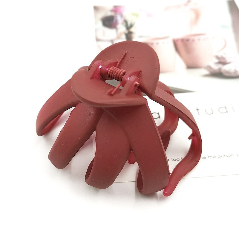Kvinder stor størrelse hårspænder enkel mat hårspænde dame ensfarvet krabber klemmer hårstyling tilbehør korea stil: Rødvin