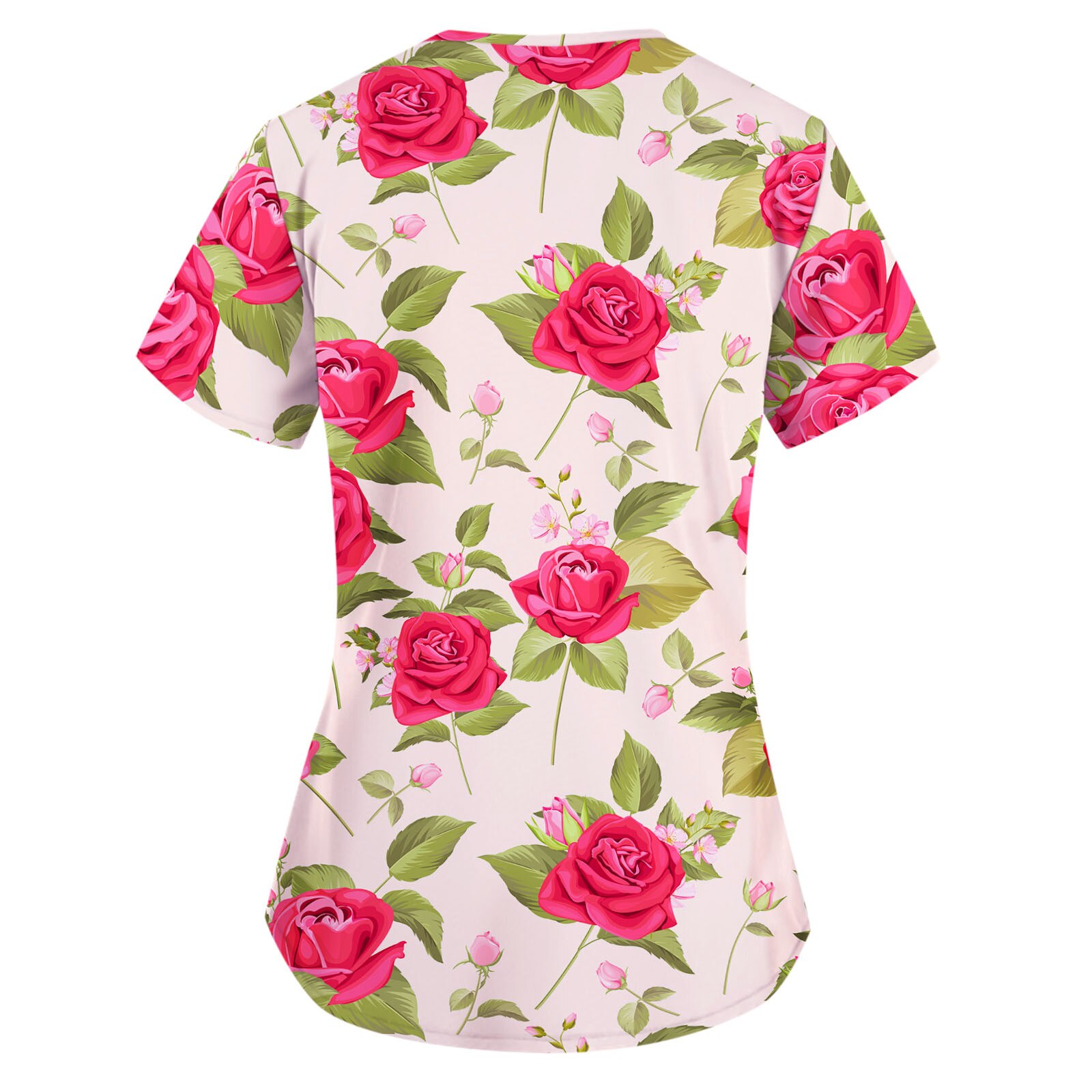 Nurse Uniform Women Floral Rose Print Working Uniform Summer Casual Working Scrubs Tops uniforme enfermera mujer A40